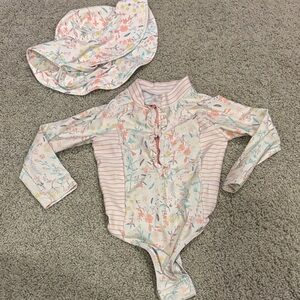 Jessica Simpson Floral Long Sleeve Baby Bodysuit with Hat